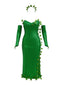 Ensemble bandeau à feuilles multiples et robe à paillettes vert années 1970
