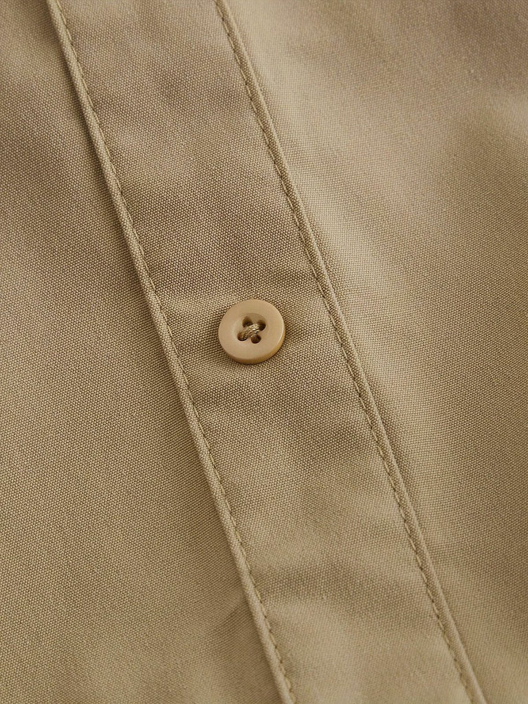 Robe beige manches bouffantes col revers et taille élastiquée années 60