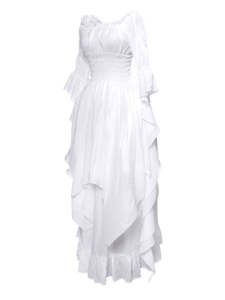 Robe gothique manches cloche et ourlet irrégulier des années 1980