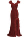 Robe sequins col en V bretelles à plumes fente haute années 1930