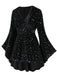 [Grande taille] Robe noire en velours col en V motif étoiles des années 1960