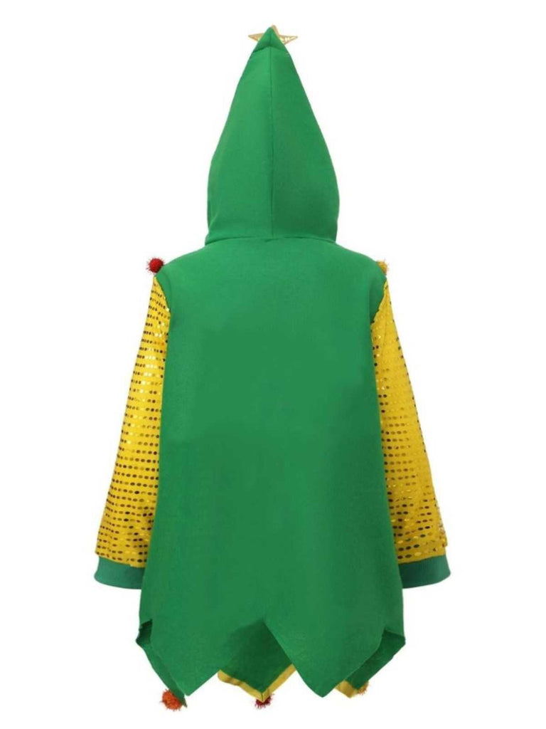 Sweatshirt à capuche sapin de Noël années 1950 avec pompons colorés