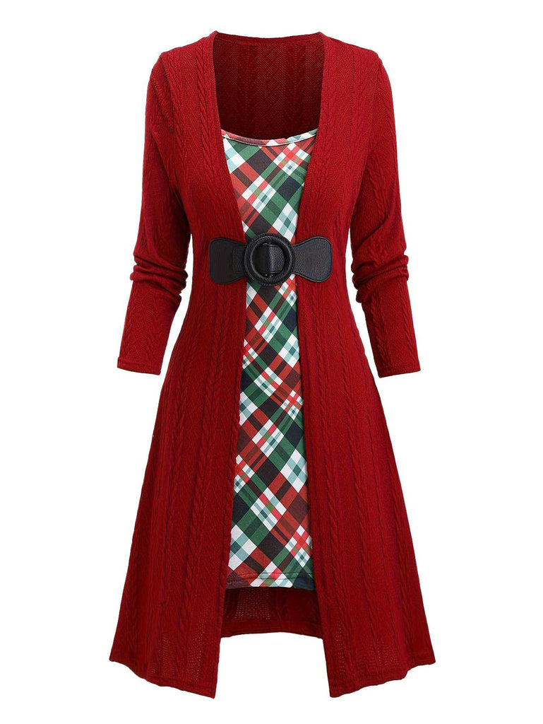 [Grande taille] Robe en maille à carreaux et nœud papillon années 40