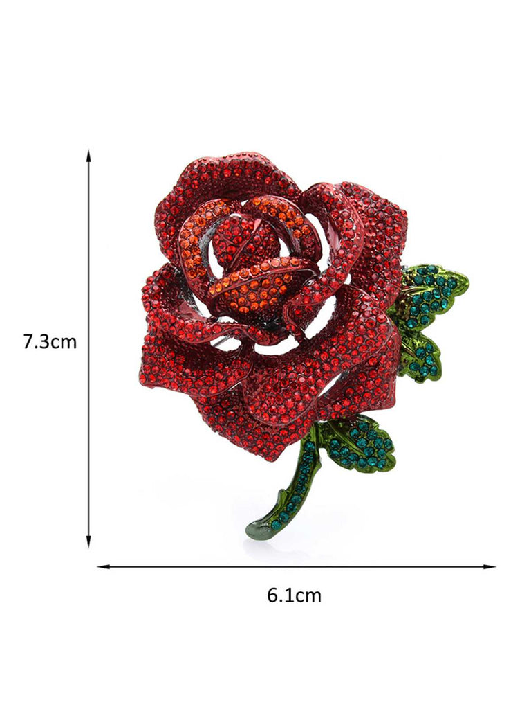 Broche rose 3D vintage en strass