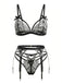 3PCS Ensemble De Lingerie Dentelle Noire Motif Cœur Année 1960