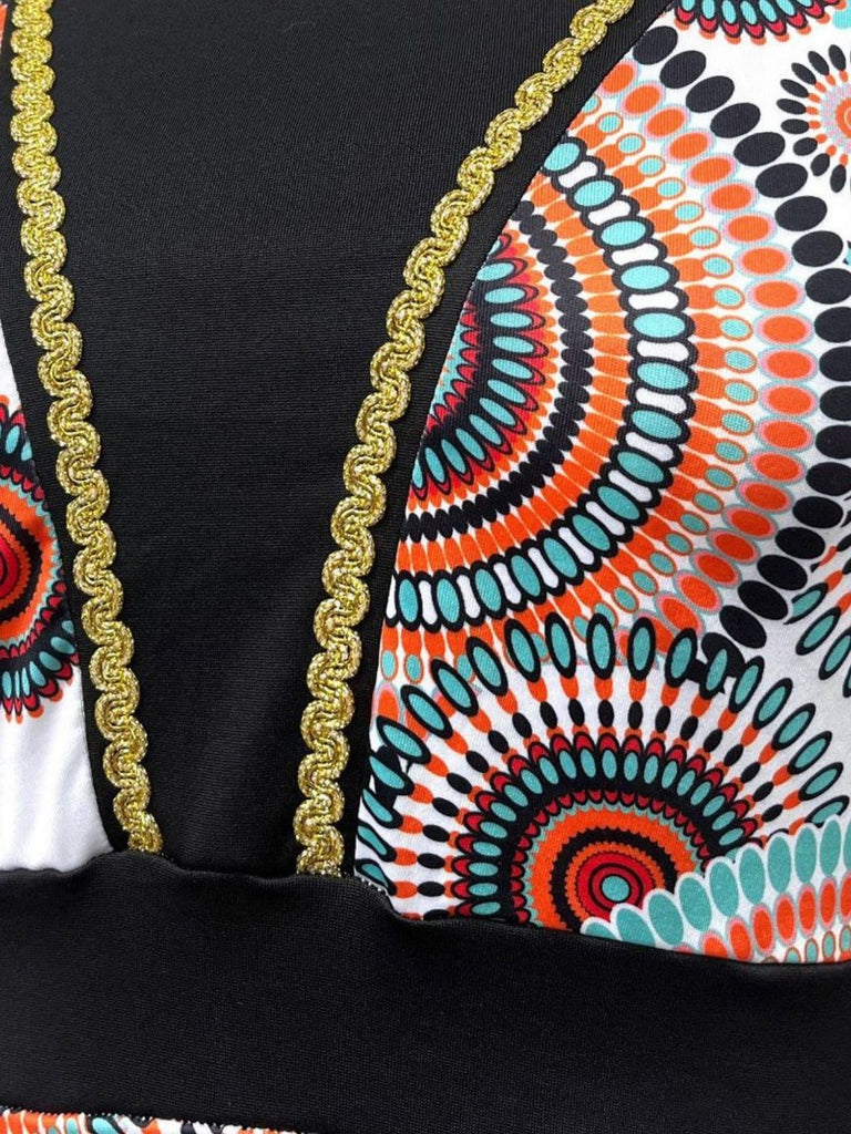 2PCS Haut à manches cloche et pantalon évasé hippie années 1970