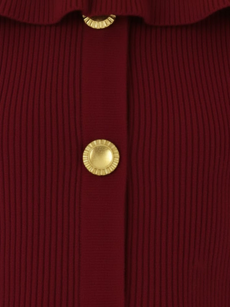 Haut en maille rouge bordeaux épaules dénudées et manches évasées années 1960