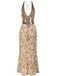 Robe longue dos nu en jacquard fleuri col en V des années 1930