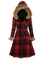 Manteau à capuche à carreaux et bordure en fausse fourrure années 1940