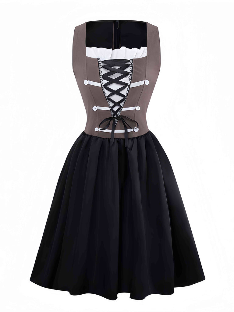 Robe corset marron style pirate et col carré années 1960
