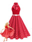 Robe Ceinturée Nœud Papillon Col Pois Années 1950