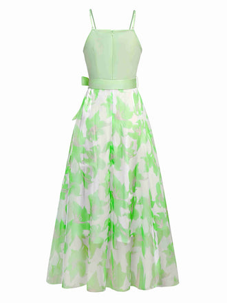 Robe organza fleur avec nœud à bretelles spaghetti années 1930