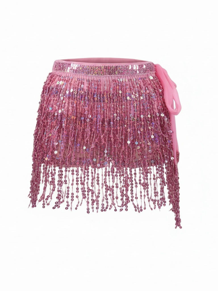 Mini jupe à franges et sequins style carnaval années 1980