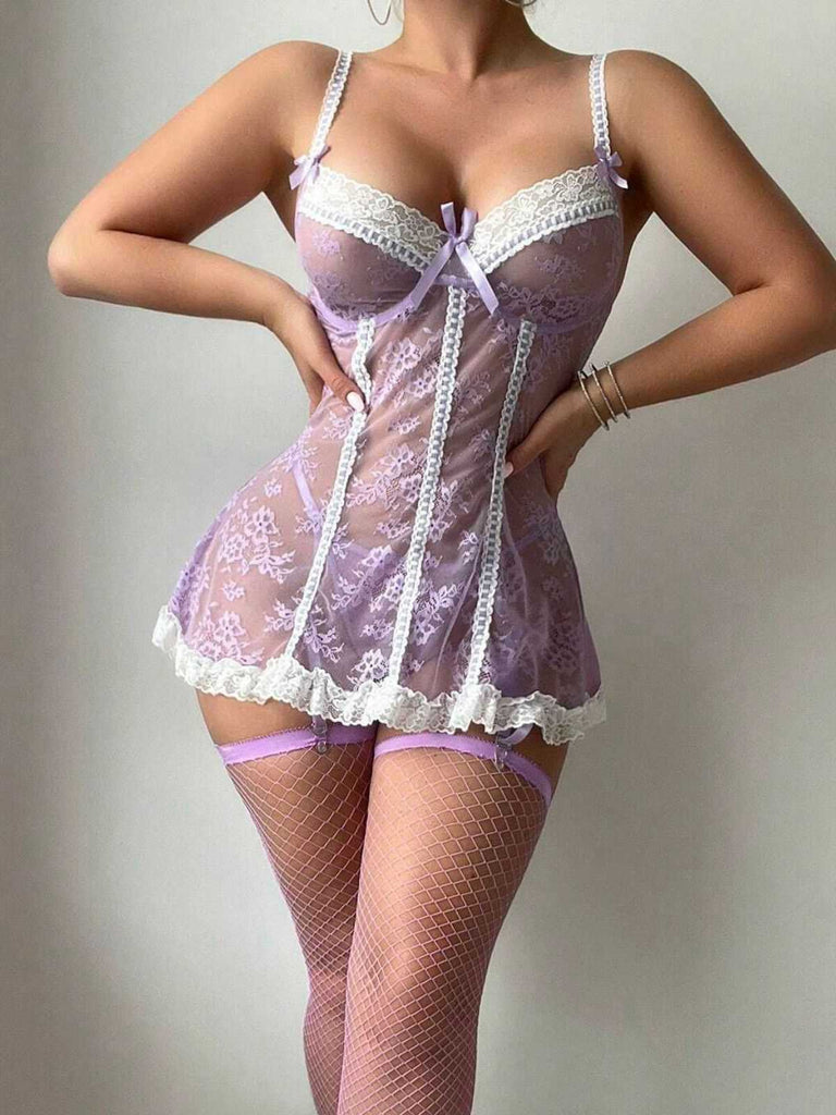 Nuisette en dentelle patchwork corset des années 1960