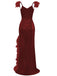 Robe sequins col en V bretelles à plumes fente haute années 1930