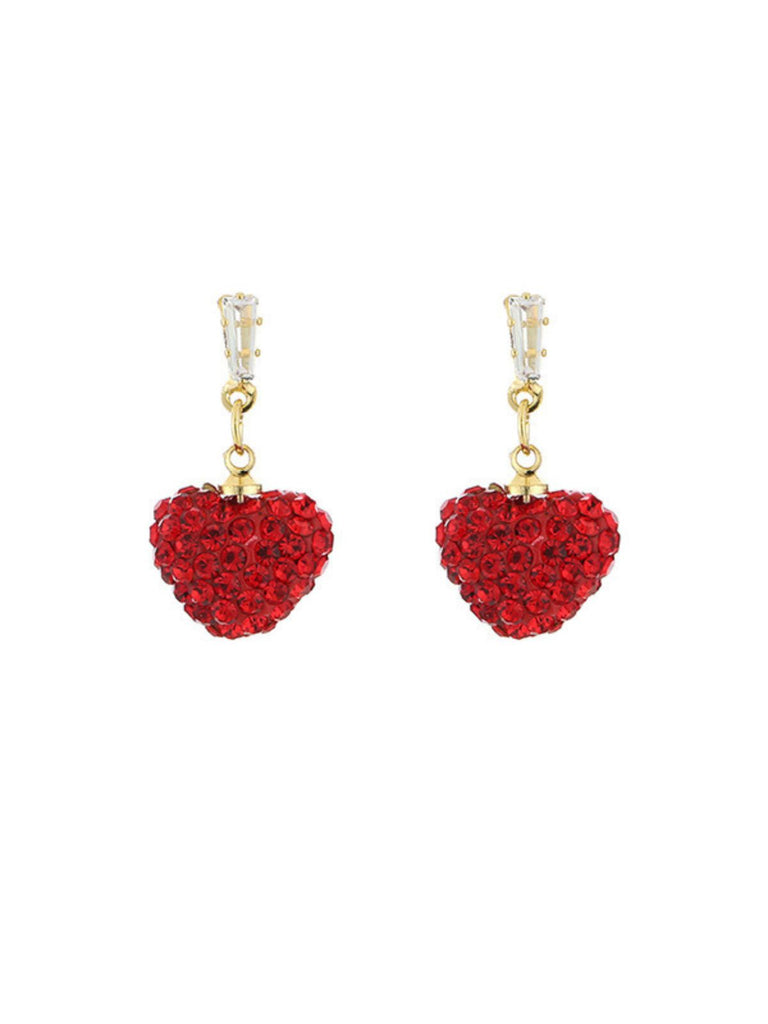 Boucles d'oreilles pendantes en cristal rouge en forme de cœur