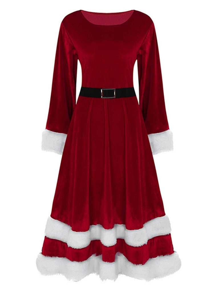 Robe Père Noël velours avec bordure en fausse fourrure années 1940