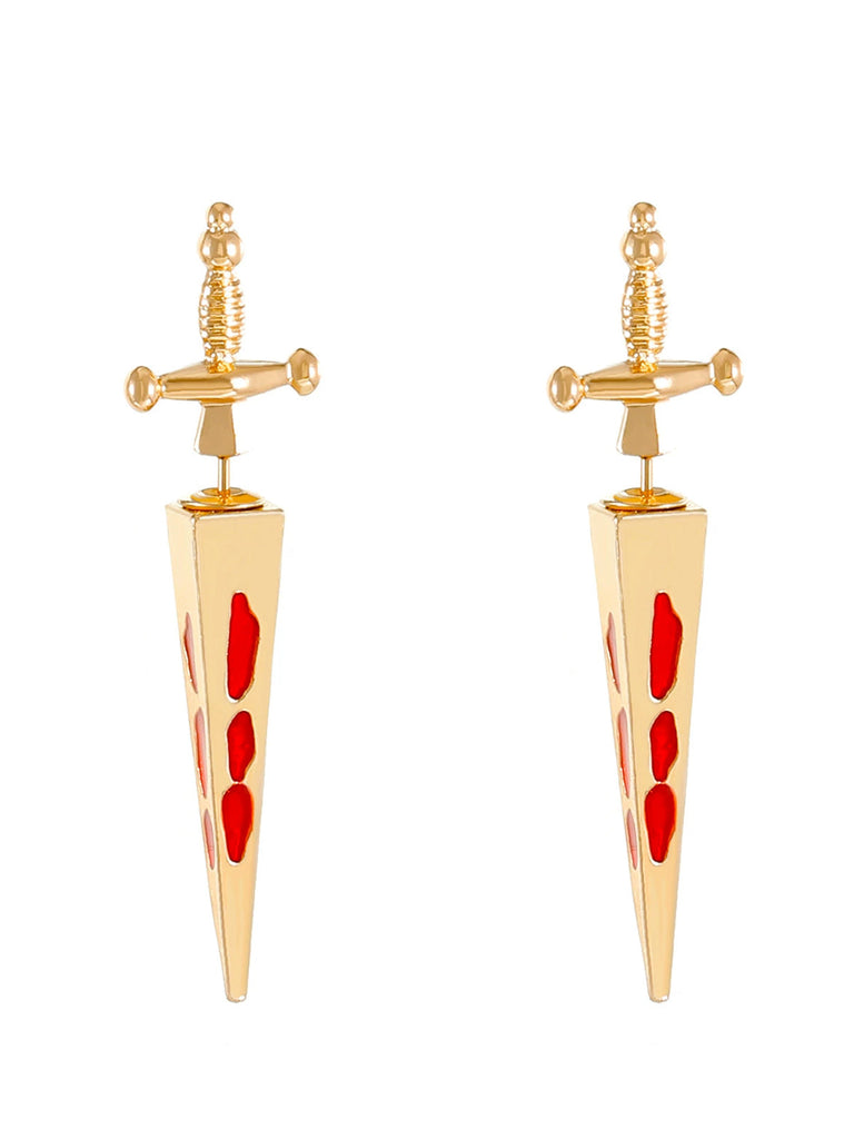 Boucles d'oreilles pendantes gothiques en or avec épée de sang