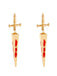 Boucles d'oreilles pendantes gothiques en or avec épée de sang