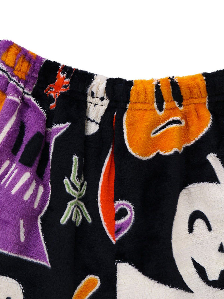2PCS Pyjama en flanelle noire à motif fantôme d'Halloween des années 1970