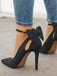 Chaussures Noires Daim Nœud Bride Cheville Bout Pointu Talon Haut