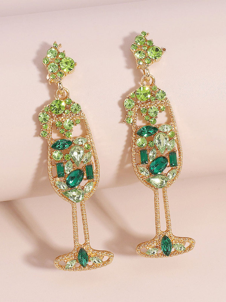 Boucles d'oreilles en forme de verre à champagne perles et pierres précieuses