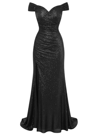Robe longue fendue paillettes et épaules dénudées années 1930