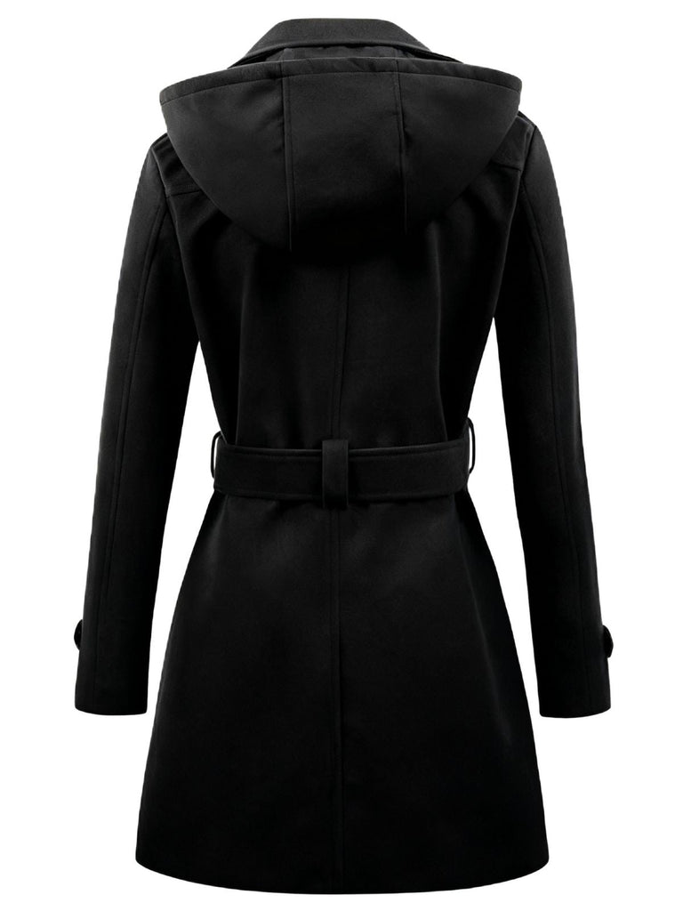Manteau à capuche croisé en fausse laine des années 1970