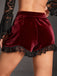 Short plissé en velourset dentelle noir uni des années 1970