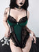 Body croisé verte gothique en dentelle et velours années 1970