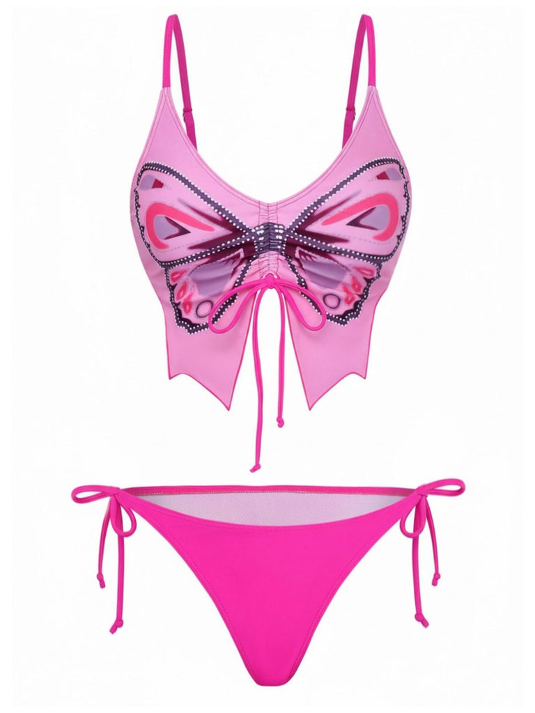 Ensemble bikini à fines bretelles et lacets papillon années 1970