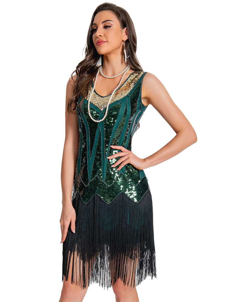 Robe Charleston à paillettes avec ourlet à franges années 1920
