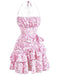 Robe à fleurs en porcelaine à volants et dos nu des années 1970