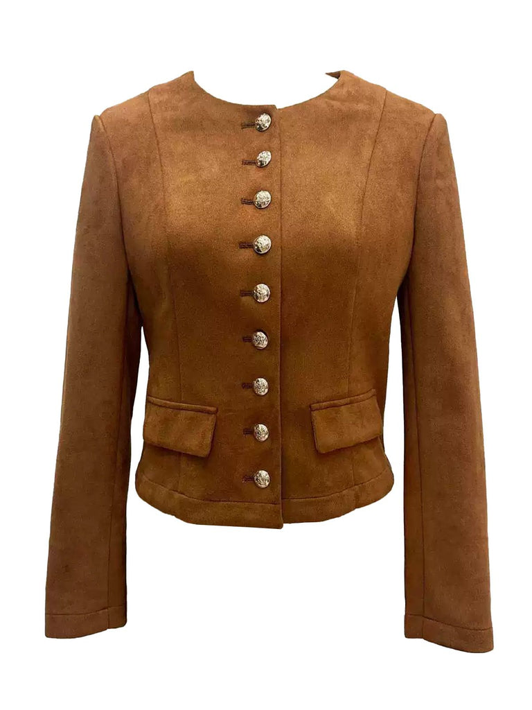 Veste à poches boutonnées en daim marron des années 1970