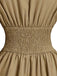 Robe beige manches bouffantes col revers et taille élastiquée années 60