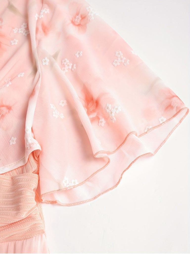 [Grande taille] Robe rose ourlet tulipe à fleurs patchwork des années 1970