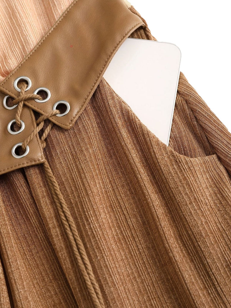 [Grande taille] Robe bohème côtelée à volants années 1970