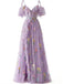 Robe fendue en tulle Lac Verte brodé de fleurs années 1970