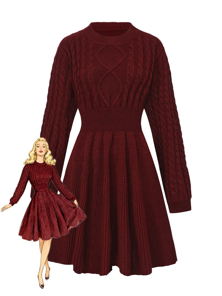 Robe pull manches lanternes en maille unie des années 1940