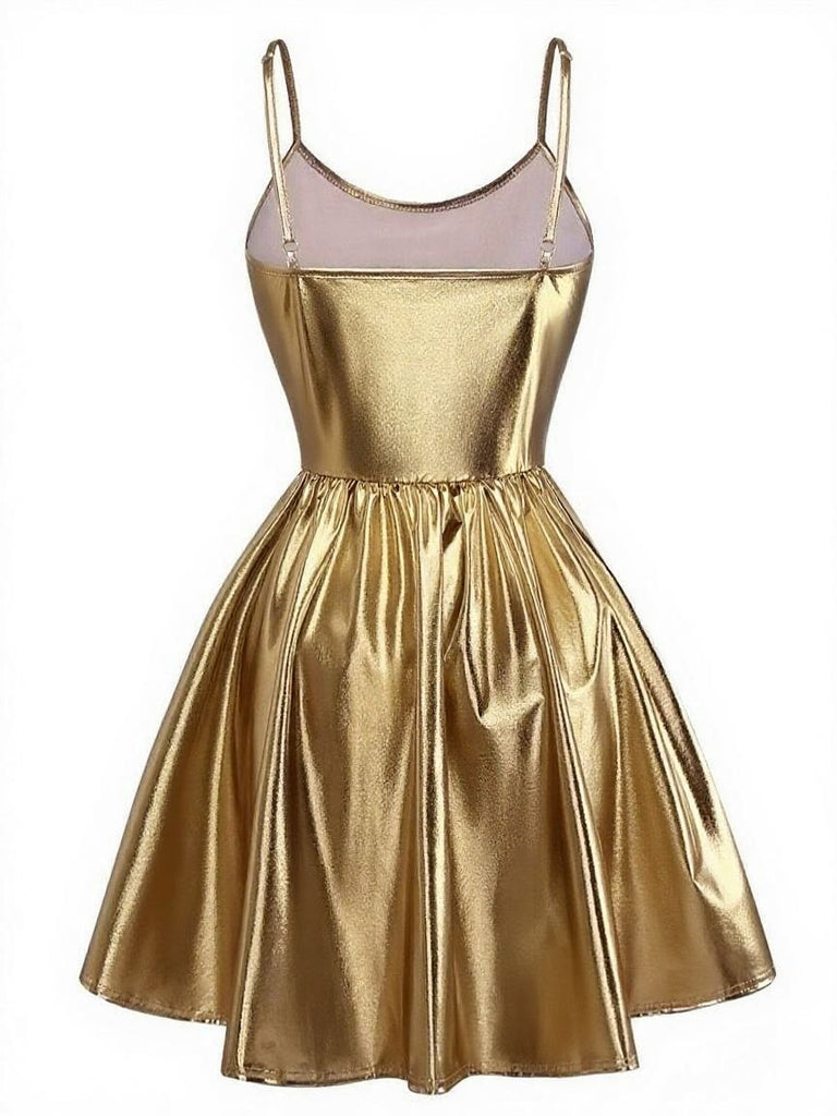 Robe de soirée à fines bretelles métallisées années 1980