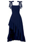 Robe à bretelles fendue ourlet volanté couleur uni des années 1930