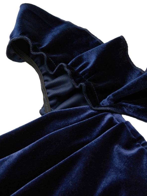 Robe à volants et bretelles en ruban de velours années 1940