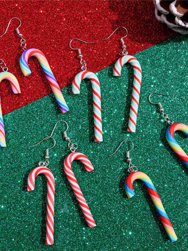 Boucles d'oreilles de Noël couleur bonbon en forme de canne arc-en-ciel