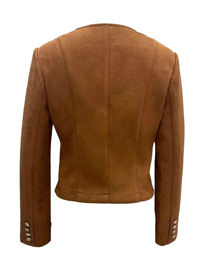 Veste à poches boutonnées en daim marron des années 1970
