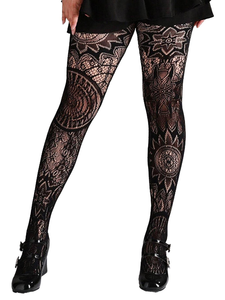 Collants transparents à motifs floraux en dentelle gothique d'Halloween