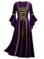 Robe Renaissance médiévale en velours à bordure dorée des années 1930