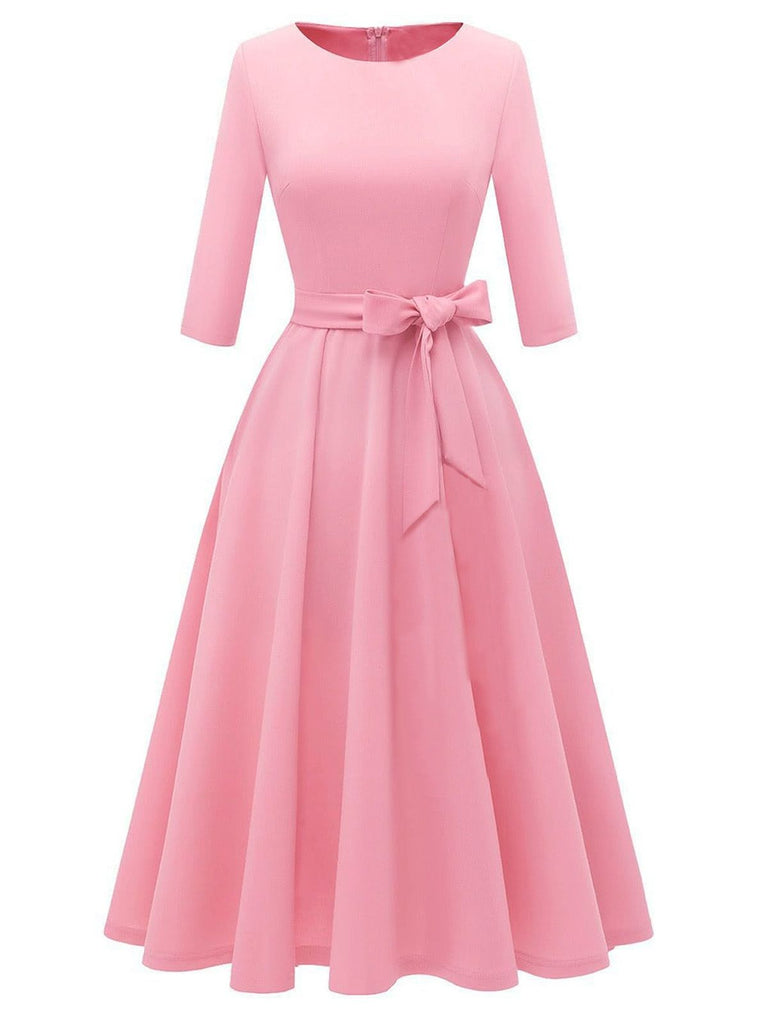 Robe trapèze manches trois-quarts à nœud papillon années 1940