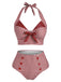 Maillot de Bain à Col Licou Verte à Carreaux des années 1950