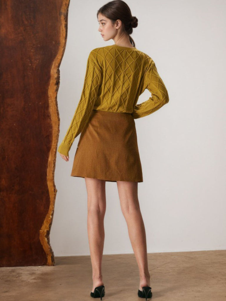 Jupe trapèze taille haute marron avec poches années 1980