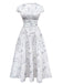 Robe en jacquard froissé à fleurs avec ceinture large lacets des années 1940